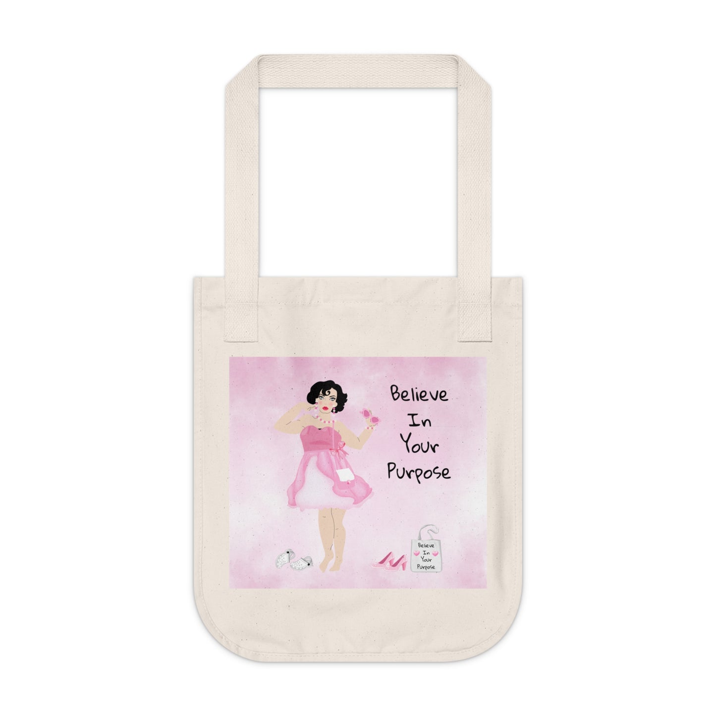 Inspirational Organic Canvas Tote Bag - "Believe In Your Purpose" & "Purpose to Live, Laugh" Design